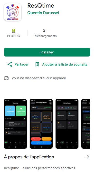 Page ResQtime sur le Play Store avec le bouton Installer