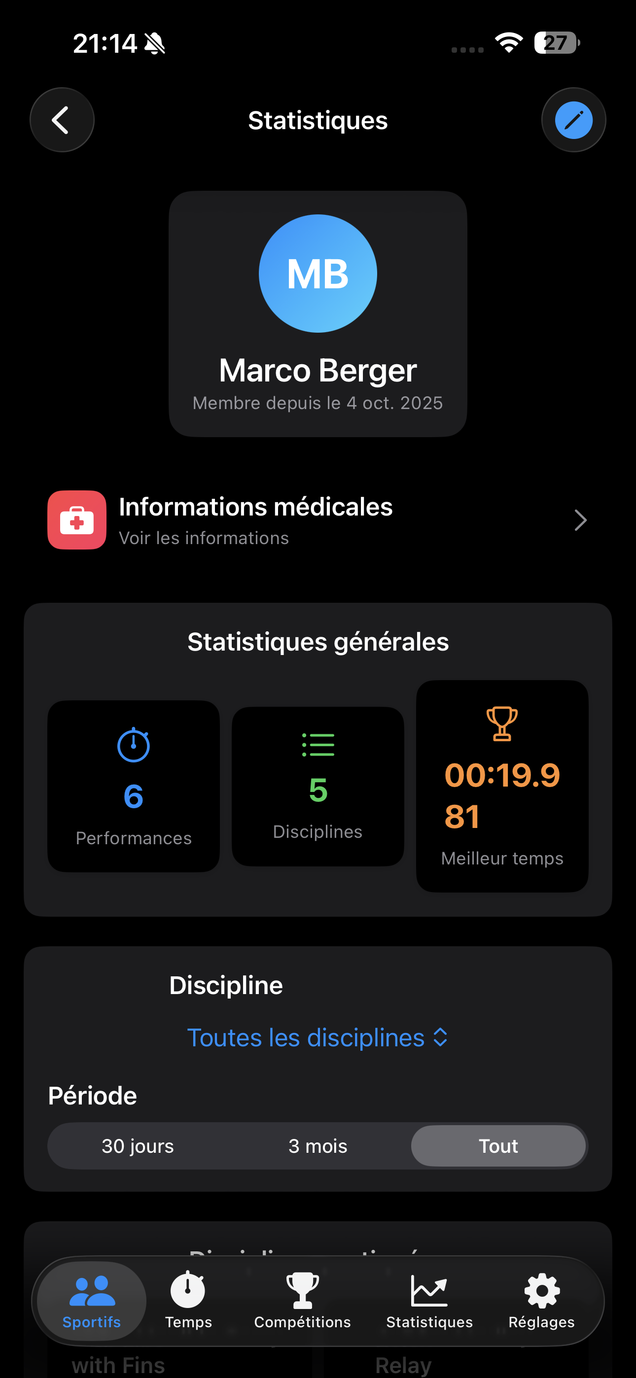 Détails d'un athlète