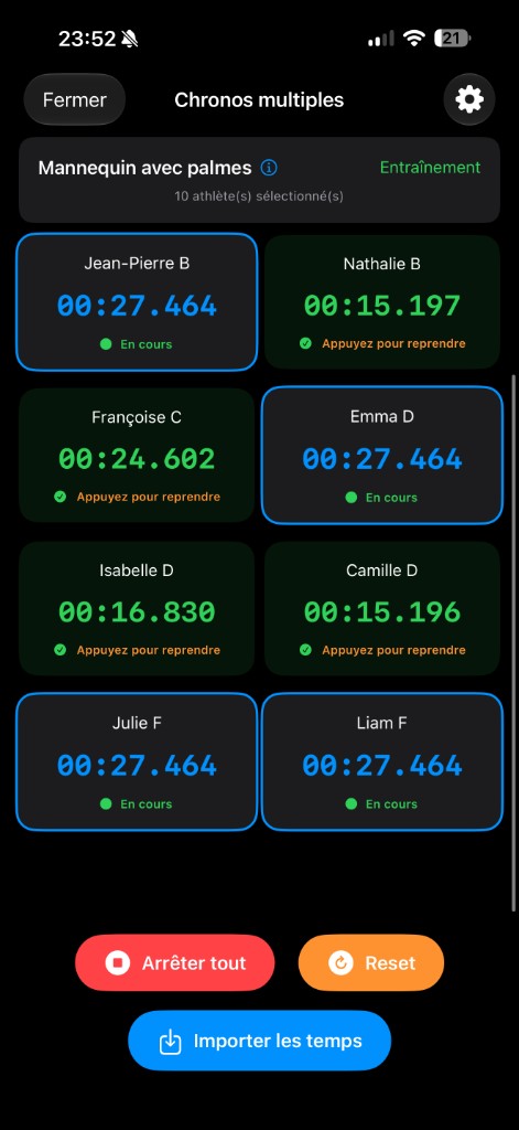 Chronos multiples ResQtime sur smartphone